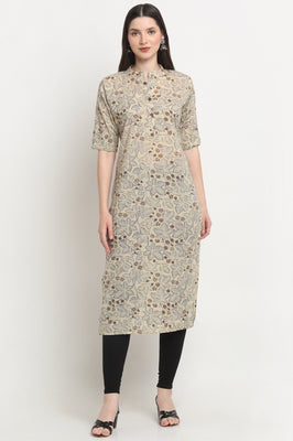 Elegant Beige Floral Cotton Straight Kurti for Women |
