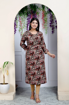 Indolady Brown Straight Kurta
