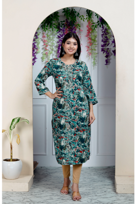 Indolady Green Straight Kurta