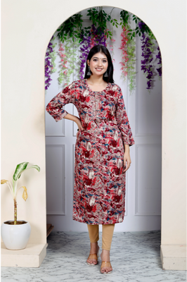 Indolady Maroon Straight Kurta