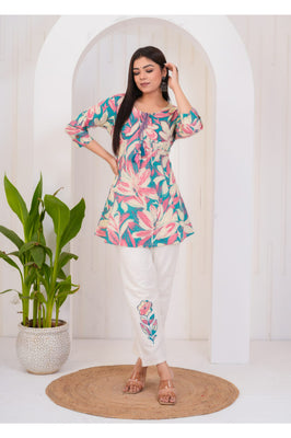Indolady Blue Patchwork Co-ord Set – Pure Cotton, Stylish & Comfortable