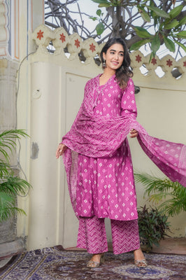 Indolady Pink A-Line Suit Set with Palazzo – Pure Cotton