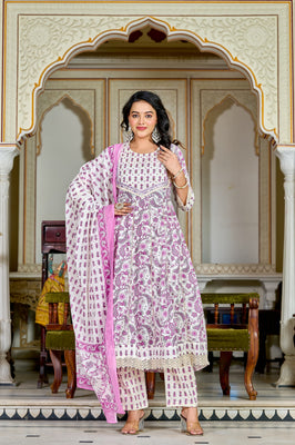 “Timeless Charm Purple Cotton Suit Set for All Seasons”
