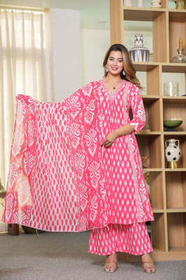 Rangrali Pink – Vibrant Printed Cotton Suit Set with Dupatta