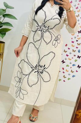 Indolady Noor White Aari Embroidered Cotton Co-Ord Set
