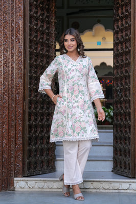 Floral Breeze Green Cotton Flex Co-Ord Set – Comfort Meets Chic