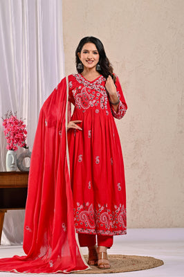 Indolady “Scarlet Aura” Anarkali Suit Set
