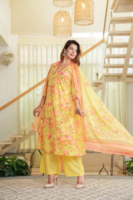 Golden Glow – Mustard Yellow Floral Kurta Pant Set