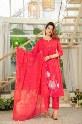 Indolady Pink Blossom Cotton Suit Set – Hand Embroidered Grace in pink