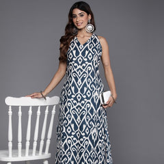 Indolady Indigo Printed Sleeveless Kurta Pant Co-Ord