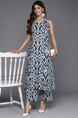 Indolady Indigo Printed Sleeveless Kurta Pant Co-Ord