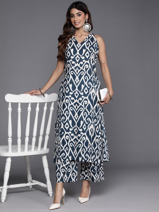 Indolady Indigo Printed Sleeveless Kurta Pant Co-Ord