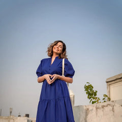 Indolady Royal Blue Breeze Tiered Cotton Maxi Dress