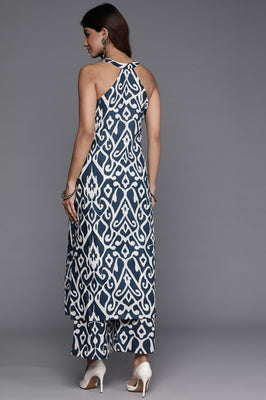 Indolady Indigo Printed Sleeveless Kurta Pant Co-Ord
