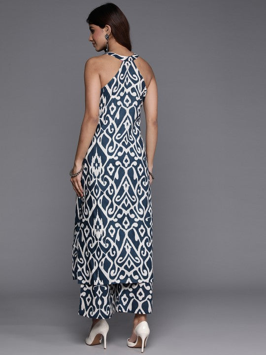 Indolady Indigo Printed Sleeveless Kurta Pant Co-Ord
