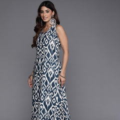 Indolady Indigo Printed Sleeveless Kurta Pant Co-Ord
