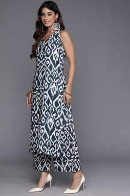 Indolady Indigo Printed Sleeveless Kurta Pant Co-Ord