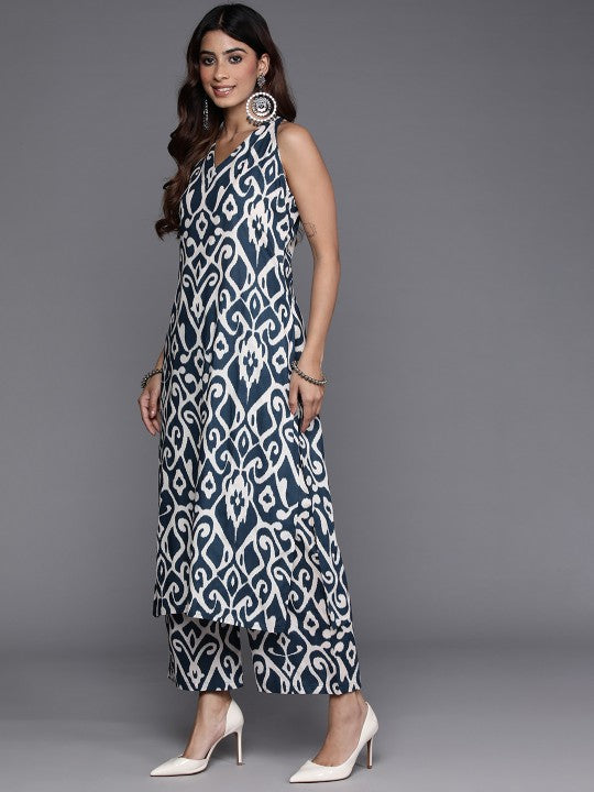 Indolady Indigo Printed Sleeveless Kurta Pant Co-Ord