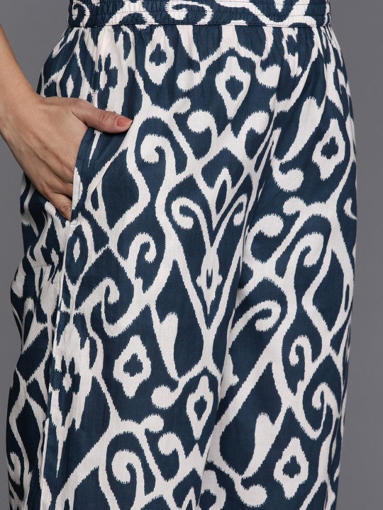 Indolady Indigo Printed Sleeveless Kurta Pant Co-Ord