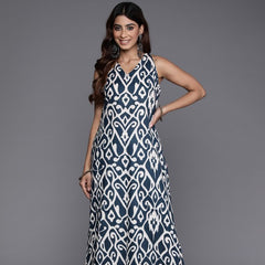 Indolady Indigo Printed Sleeveless Kurta Pant Co-Ord