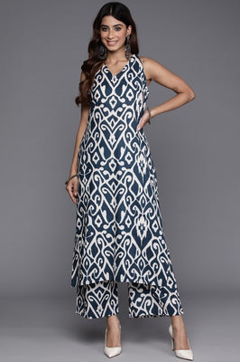 Indolady Indigo Printed Sleeveless Kurta Pant Co-Ord