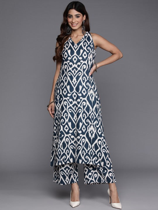 Indolady Indigo Printed Sleeveless Kurta Pant Co-Ord