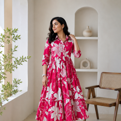 Floral Reverie Cotton Tiered Dress