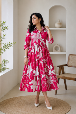Floral Reverie Cotton Tiered Dress