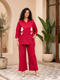 Crimson Petal Cotton Flex Co-Ord Set with Statement Floral Embroidery