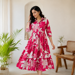 Floral Reverie Cotton Tiered Dress