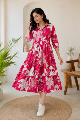 Floral Reverie Cotton Tiered Dress