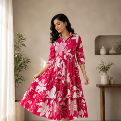 Floral Reverie Cotton Tiered Dress