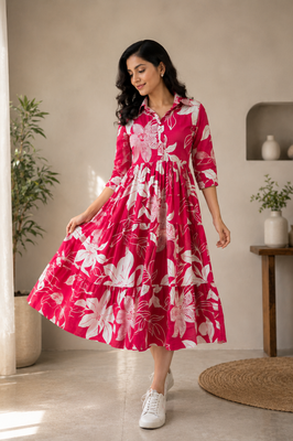 Floral Reverie Cotton Tiered Dress