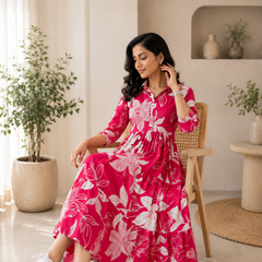 Floral Reverie Cotton Tiered Dress