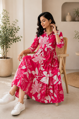 Floral Reverie Cotton Tiered Dress