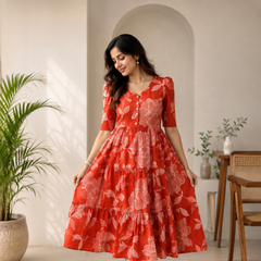 Scarlet Bloom Cotton Tiered Dress