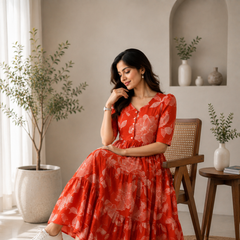 Scarlet Bloom Cotton Tiered Dress