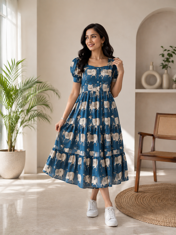 Sunlit Blue Animal-Print Dress