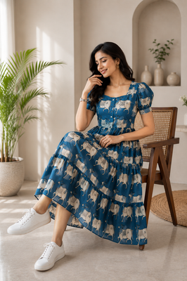 Sunlit Blue Animal-Print Dress