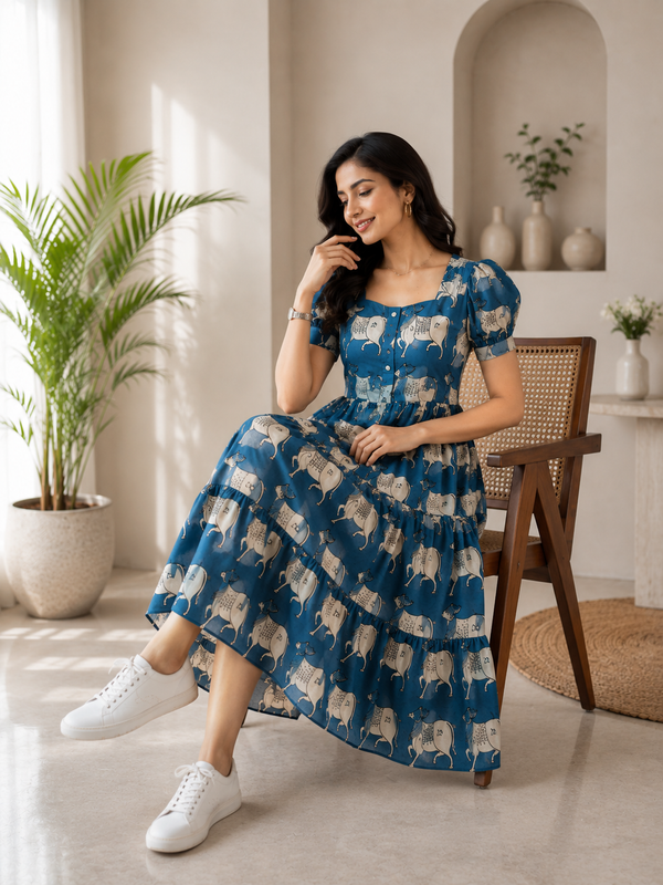 Sunlit Blue Animal-Print Dress