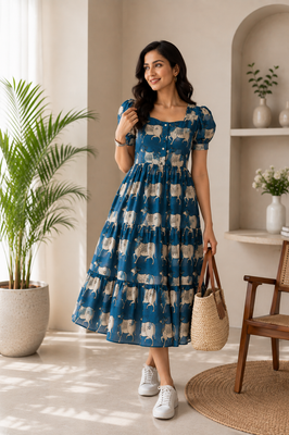 Sunlit Blue Animal-Print Dress
