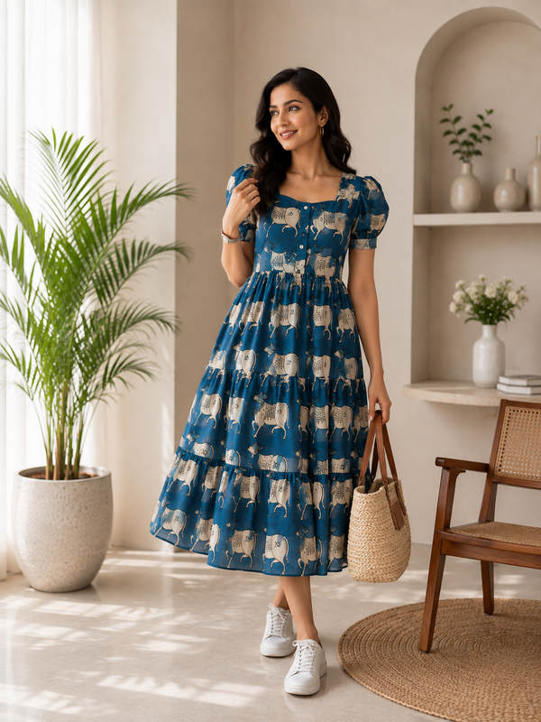Sunlit Blue Animal-Print Dress