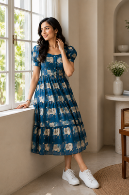 Sunlit Blue Animal-Print Dress