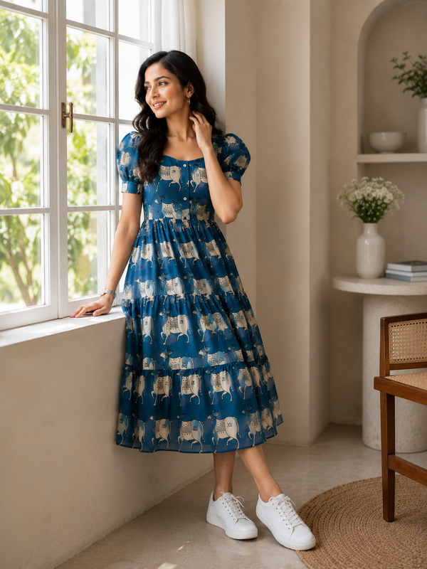 Sunlit Blue Animal-Print Dress