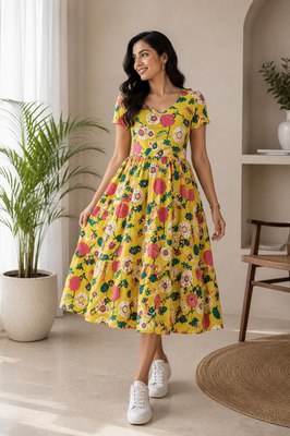 Cheerful Cotton Floral Dress