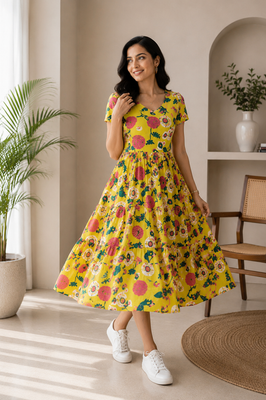 Cheerful Cotton Floral Dress