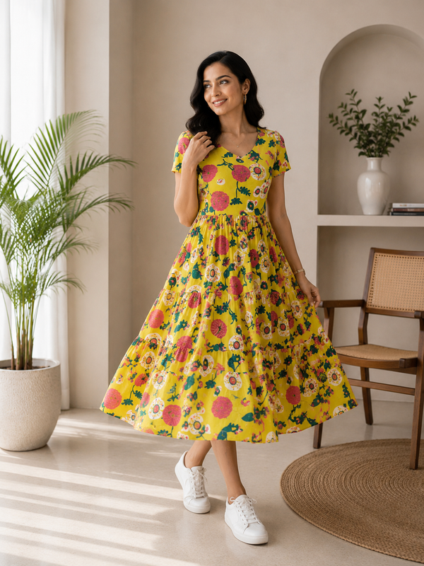 Cheerful Cotton Floral Dress