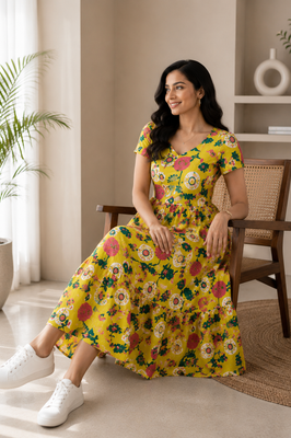Cheerful Cotton Floral Dress