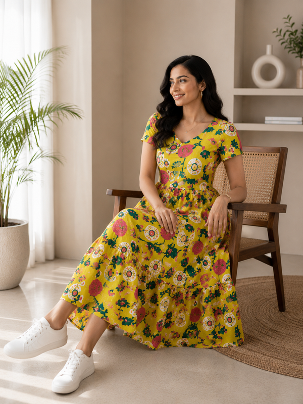 Cheerful Cotton Floral Dress