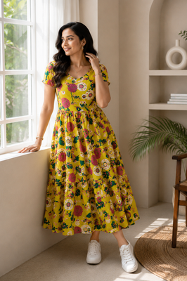 Cheerful Cotton Floral Dress